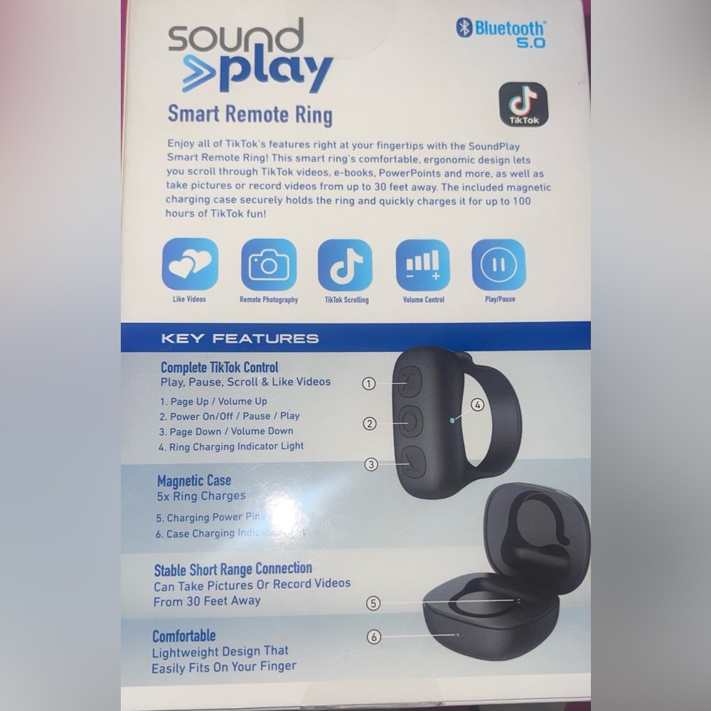 SoundSplay Smart Remote Ring, Bluetooth TikTok Strolling Ring - Picture 2 of 9